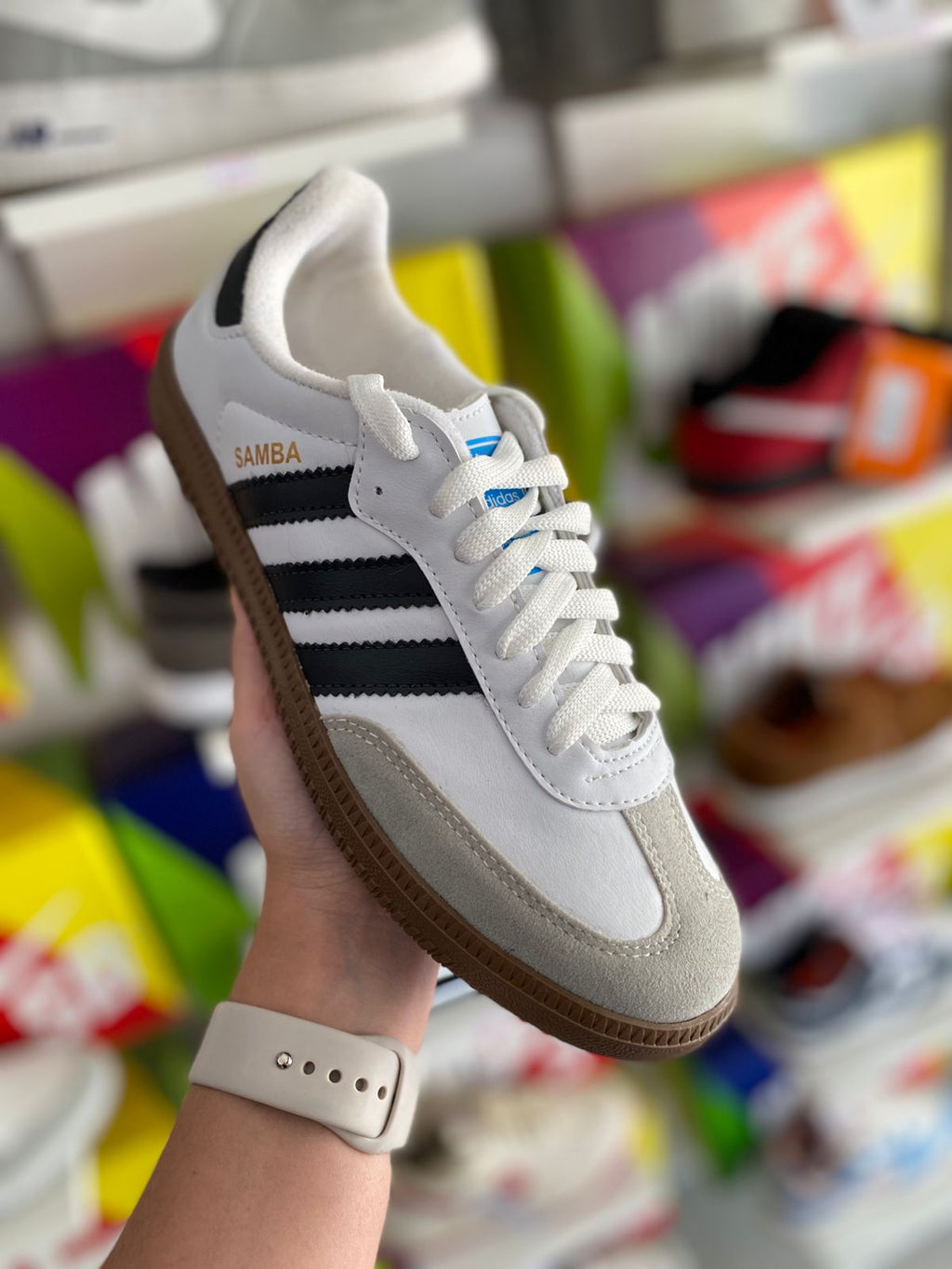 Adidas samba branco preto sola marrom