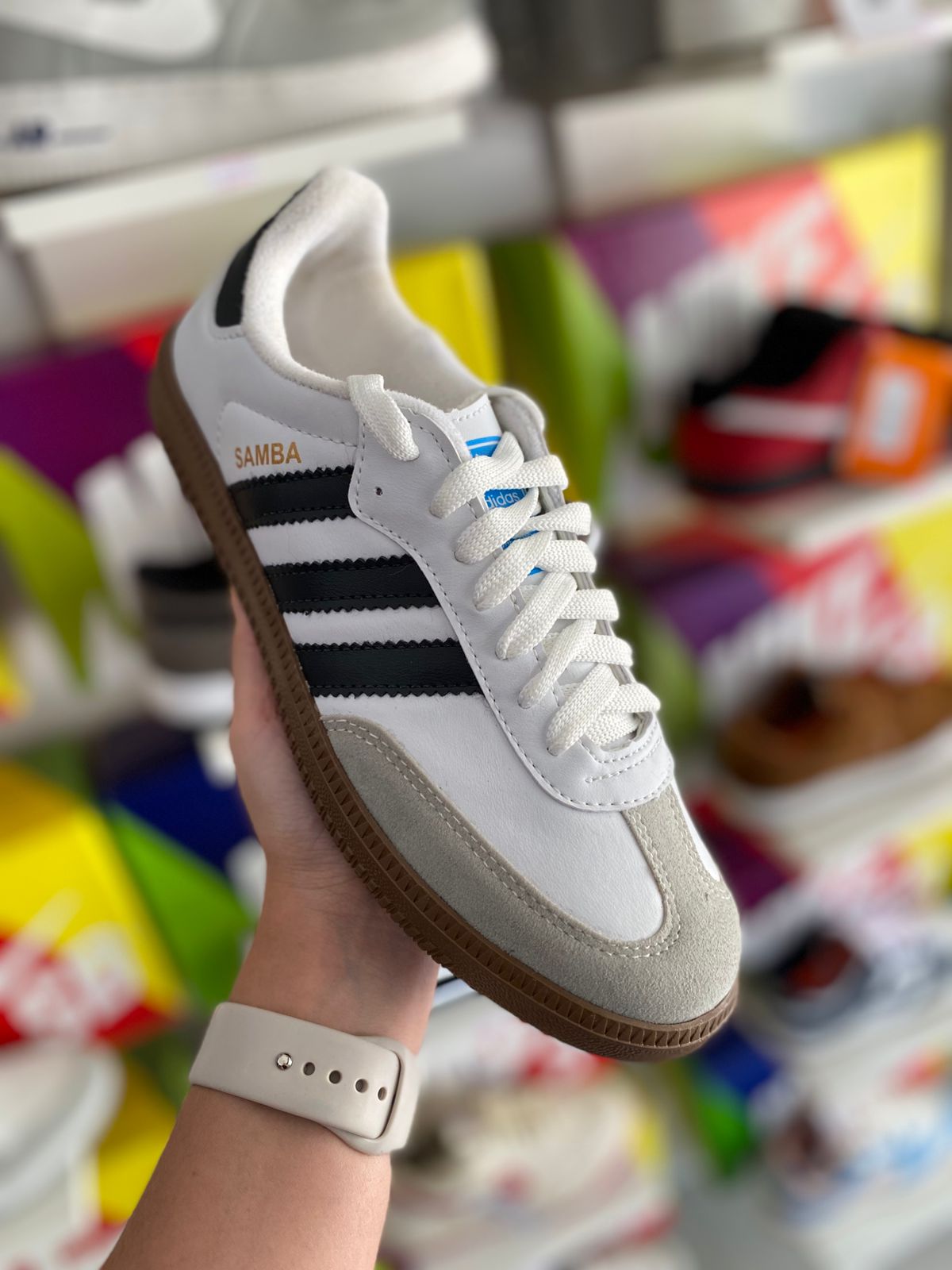 Adidas samba branco preto sola marrom