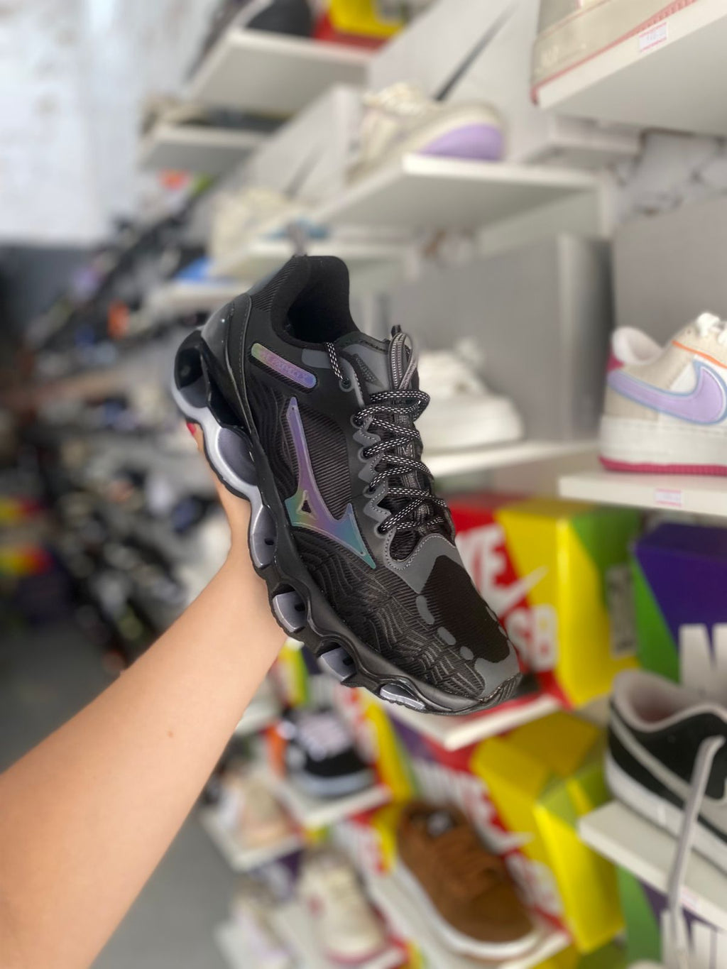 Mizuno Wave Prophecy preto prata reflexivo